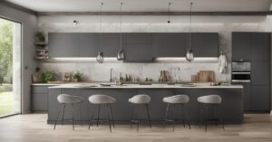 Kuchnia grafitowa z drewnem - nowoczesny design w stylu biel i drewno