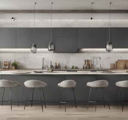Kuchnia grafitowa z drewnem - nowoczesny design w stylu biel i drewno