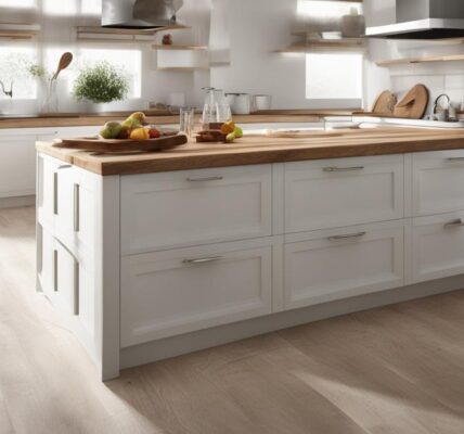 Biała kuchnia z drewnianym blatem jaka podłoga? Inspiracje i porady