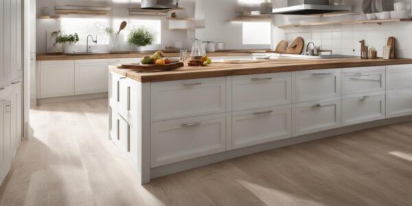 Biała kuchnia z drewnianym blatem jaka podłoga? Inspiracje i porady